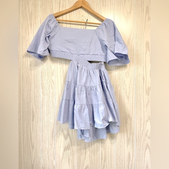 Shy Velvet Summer Dress Square Neck Short Sleeves Crossover Size Small Blue EUC - Picture 6 of 8